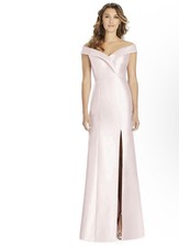 Alfred Sung Blush Pink Off-Shoulder Satin Gown Size 8R New With Tags