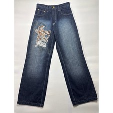 Southpole RN82628 Youth Boys Graphic Print Wide Leg Blue Jeans Sz16 27x28 