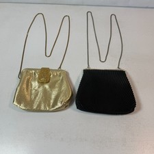 La Regale Vintage Clutch Lot 2 Gold Black Satin Evening Bags Chain Strap