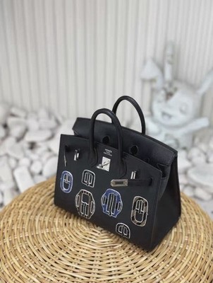 Limited Edition Hermes Birkin 20 Sellier Bouclerie Moderne Black Chèvre Handbag
