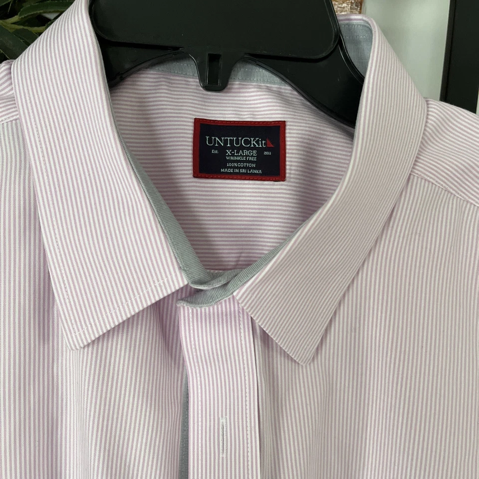 UNTUCKit masculino manga longa listra rosa e branca GG sem rugas 100% algodão - Imagem 2 de 4