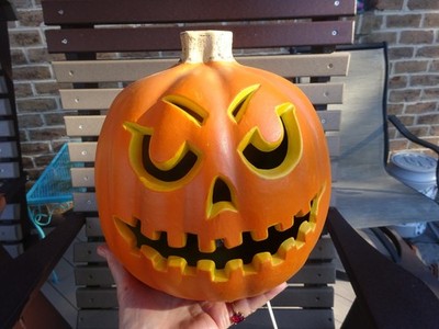 Vtg SAWTOOTH SLEEP EVIL Light Up Plastic  Mold Pumpkin Head Jack O Lantern