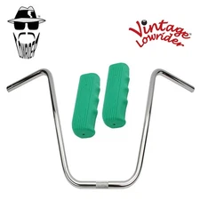 Original Lowrider 16" 22.2 D Handlebar Chrome Custom 120mm Grips Solid/Green