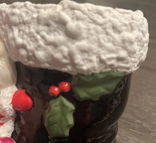 Fioriera per stivali di Babbo Natale vintage vacanze di Natale 5 pollici Stivali neri bordo spaghetti - Foto 7 di 8