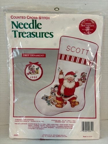 Vintage Nadelschätze gezählt Kreuzstich Kit Spielzeugmacher Weihnachtsmann Strumpf #02851 - Bild 1 von 3