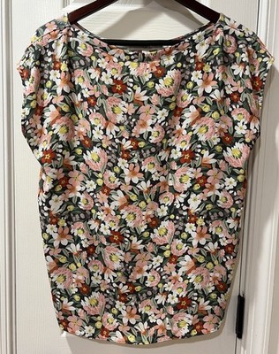 Loft Womens Blouse Top Size M Multicolor Floral Boat Neck Sleeveless Pullover