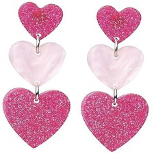 Earrings for Women, Earrings Cute Love Heart Dangle Earrings and Role Pink