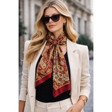 Oscar de la Renta 100 Silk Paisley Scarf Burgundy Gold, 52"x11"