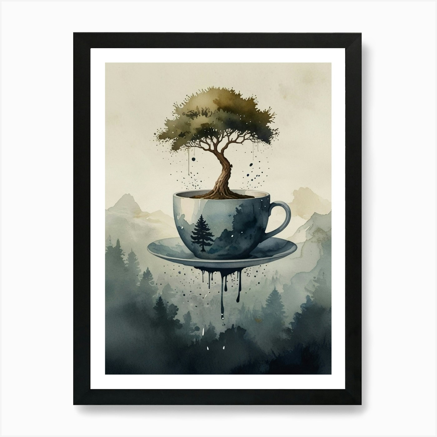 Framed Tree In A Cup Canvas Wall Art Print Picture Poster  