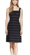 Tory Burch Cecile Dress Women 6 Black Above the Knee Crochet Stripes Dark Fairy