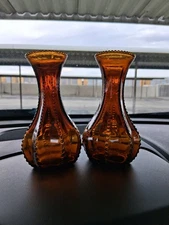 2 - Vtg Caramel Amber Hobnail Bud Vase Roughly 5" By 2.5"~ Hairline Crack In One