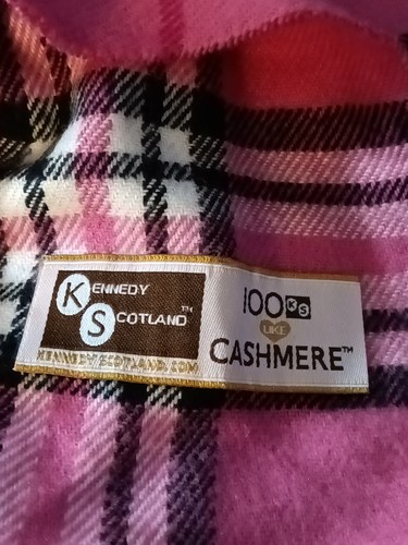 Vintage Kennedy Scotland Damen Schal klassisch kariert rosa weiß schwarz 69x12" - Bild 7 von 8