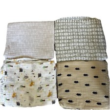 Cloud Island Swaddle Baby Muslin Blankets Trees/Animal Lot Of 4