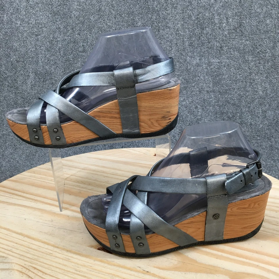 Bussola Sandals Womens 40 Strappy Blue Gray Cross Straps Open Toe Wedge Heels - Image 3 of 4