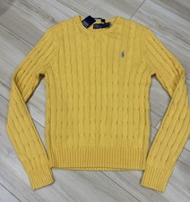 Polo Ralph Lauren Women  s L Yellow Cable Knit Cotton Crewneck Sweater Pony NWT