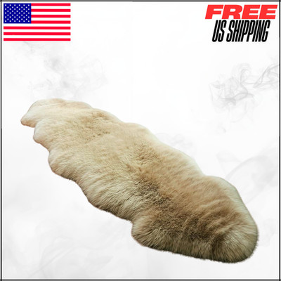 Genuine Sheepskin Area Wool Rug Fur Carpet Fluffy Shaggy Lambskin Tan 2' X 6'