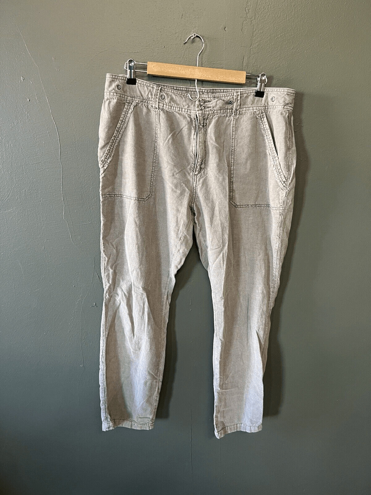 Sundance Womens Gray Basic Linen Cropped Pants Ta… - image 1