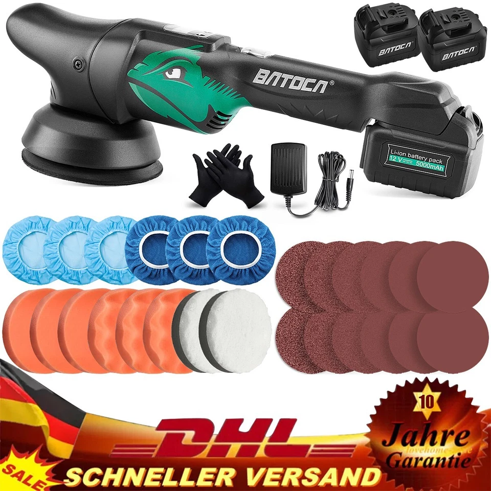 Set lucidatrice a batteria per auto Batoca S2 125 mm spugna lucidatrice 2 batterie 21 V