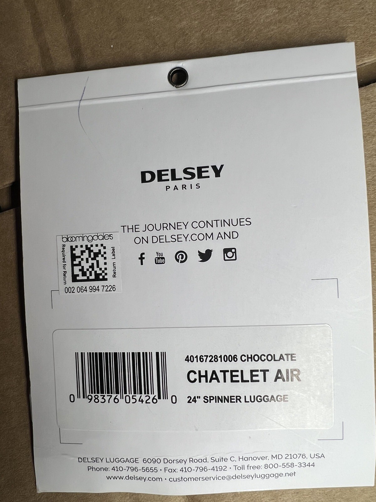 Delsey Chatelet Air  Spinner 24" MEDIUM CHECK IN Spinner Brown Chocolate TSA OK