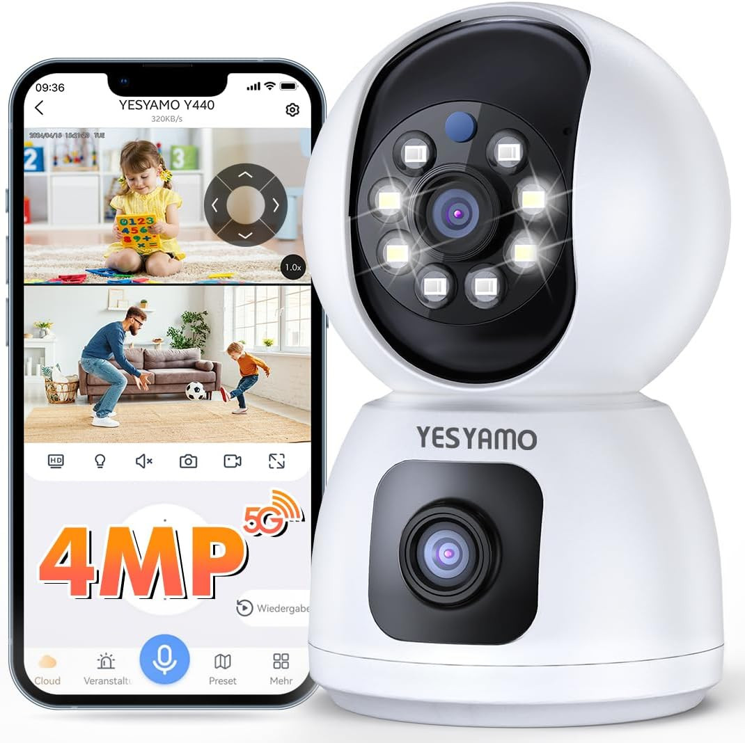 Telecamera Wi-Fi Interno 4MP, 2K Videocamera Sorveglianza Con Doppia Lente, PTZ 