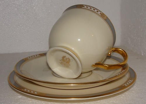 LENOX McKinley Bread & Butter Plate, Cup & Saucer Set Lot of 3 Gray Band, Dots - Picture 5 of 6
