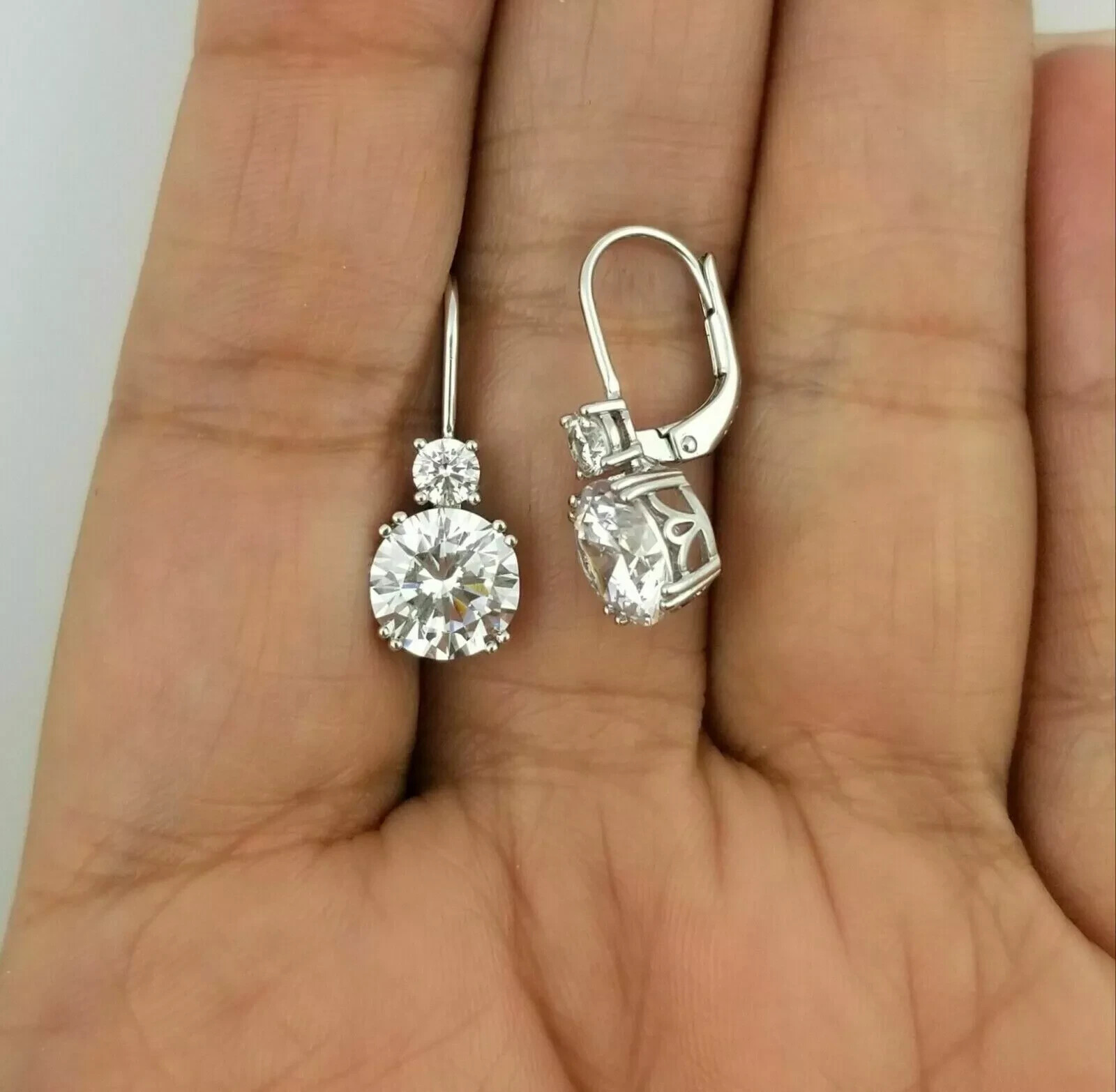 2.00Ct Round Cut Lab Created Diamond Two-Stone 14K White Gold FN Drop Earrings