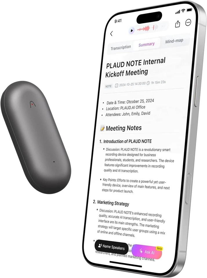 AI-Powered Voice Recorder with 64GB Storage - NotePin for Seamless Note-Taking - Image 3 of 4