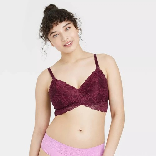 Women's Nursing Wirefree Lace Bralette - Auden Burgundy Size Small - Picture 3 of 19