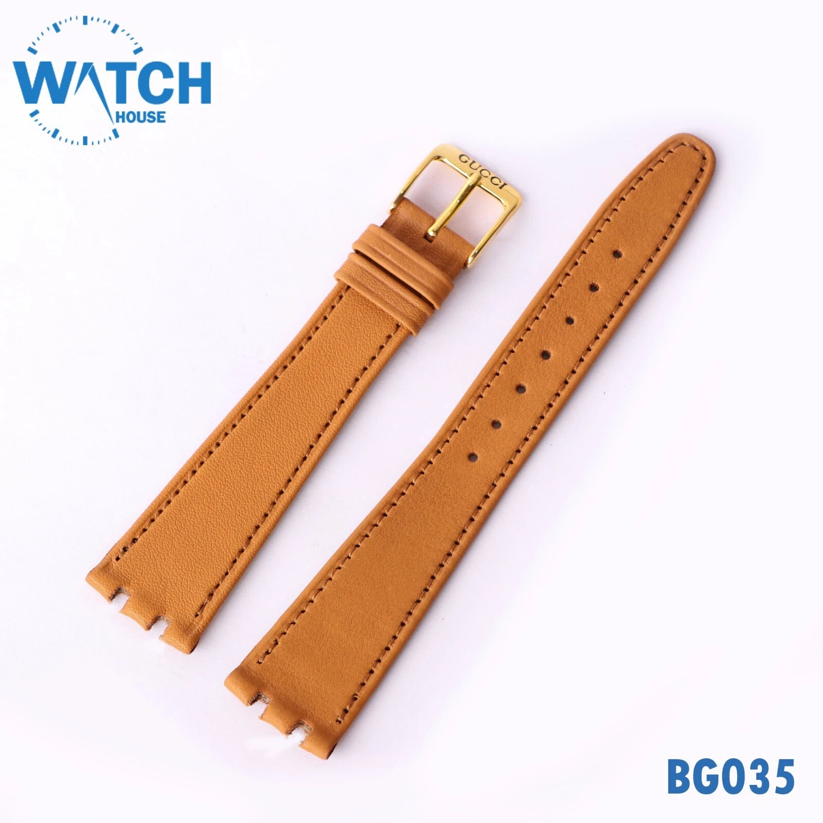 Bracelet cuir suisse GUCCI (9000M) havane légère 20 mm avec boucle Gucci 14 mm #BG035#
