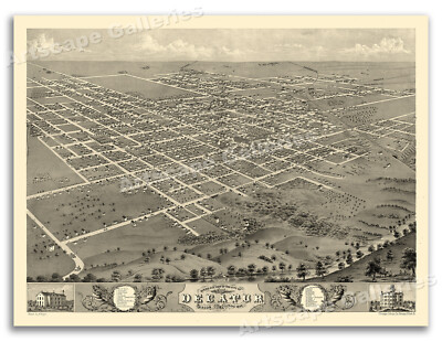 Decatur Illinois 1869 Historic Panoramic Town Map - 18x24