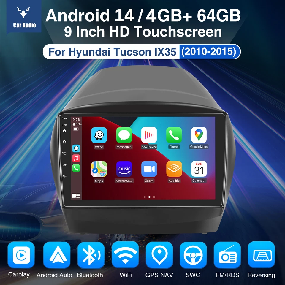 4G + 64G Carplay для Hyundai Tucson Ix35 2010-2015 Android 14 автомобильный стерео радио GPS - Изображение 3 из 4
