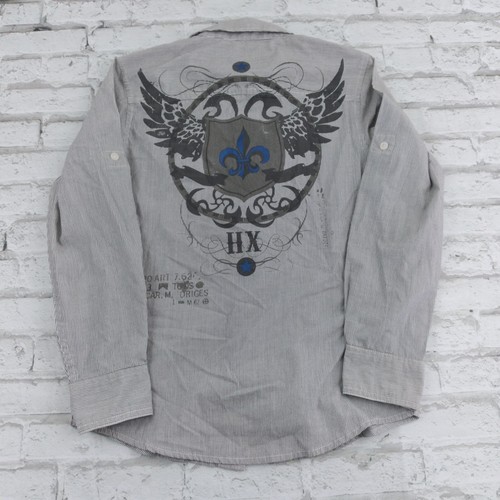 Helix Button Down Shirt Boys Youth Medium Striped Long Sleeve Roll Tab Pockets - Picture 9 of 10