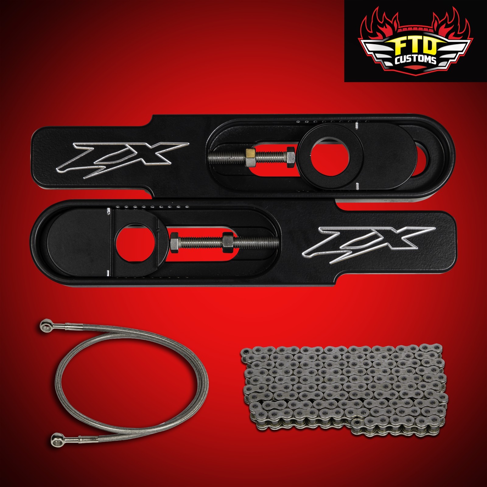 2005 Ninja ZX6R Swingarm Extensions, 36" Brake Line, 525 Chain, ZX6R