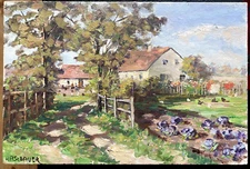 Paul Haslbauer *1919-2006 Oil Painting Landscape Farm Cabbage Heads Beds