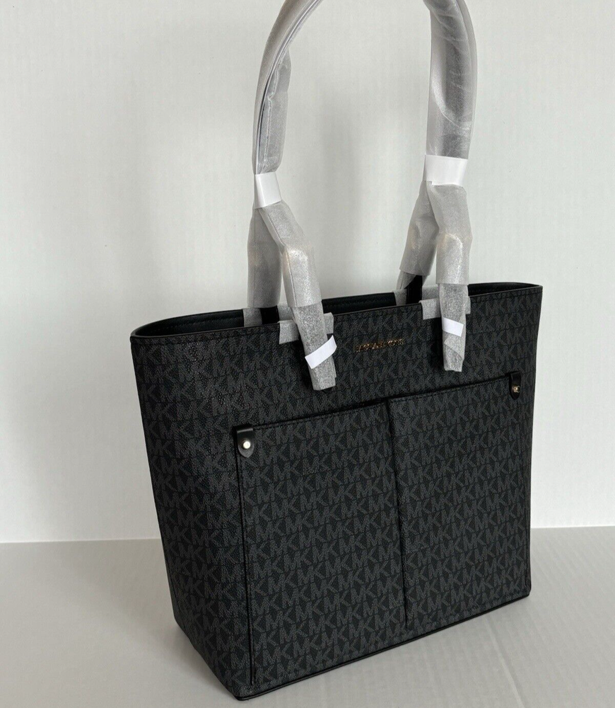 NWT Michael Kors Jet Set Travel Medium Double Pocket Tote in signature black