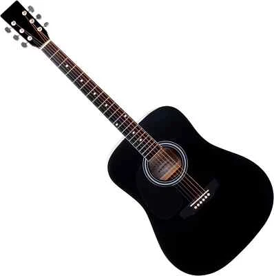 Guitare Acoustique Dreadnought Folk Blues de Gaucher 20 Frettes 6 Cordes Noir - Photo 1/4