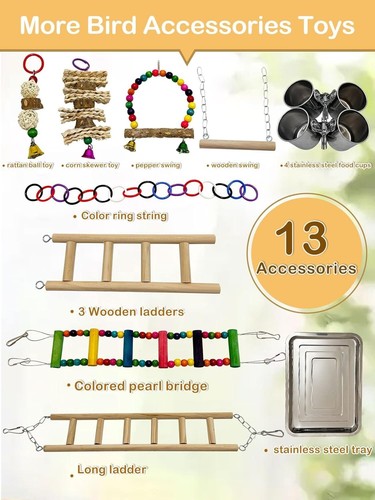 Bird Playground - Natural Wood Parrot Playstand with Perches, Bird Play Gym & Ac - Picture 9 of 21