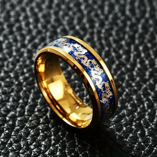 5 Colors 8MM Men Women Black Blue Red Silver Stainless Steel Dragon Band Ring - Picture 11 of 11