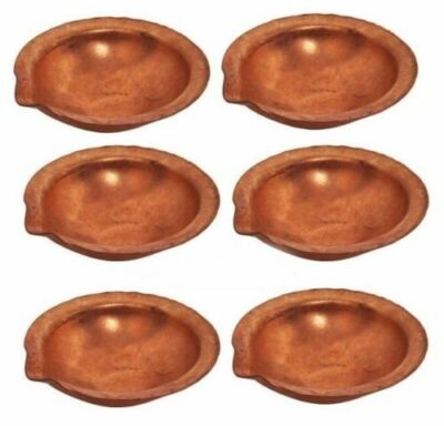6 Stück große Kupfer Diva Diya für Pooja Arti für Diwali Puja Aarti UK - 8 cm x 8 cm 