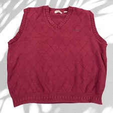 Vintage 90s IZOD V Neck Sweater Vest Mens XL Golf Burgundy Pullover Made in USA