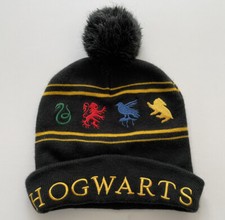 Harry Potter Hogwarts Hat Cap Beanie Black Winter Knit Logo Unisex One Size