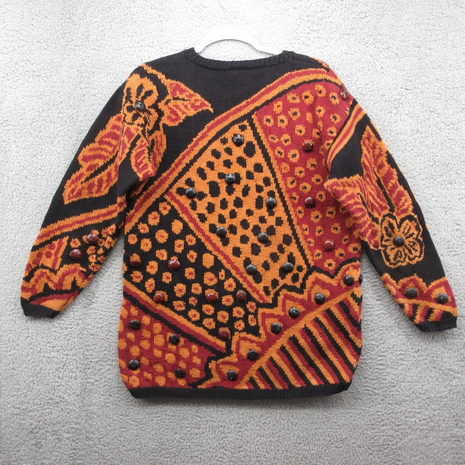 Suéter Adrienne Vittadini Vintage Mujer Grande Estampado Animal Botones Florales Foto 4 de 4