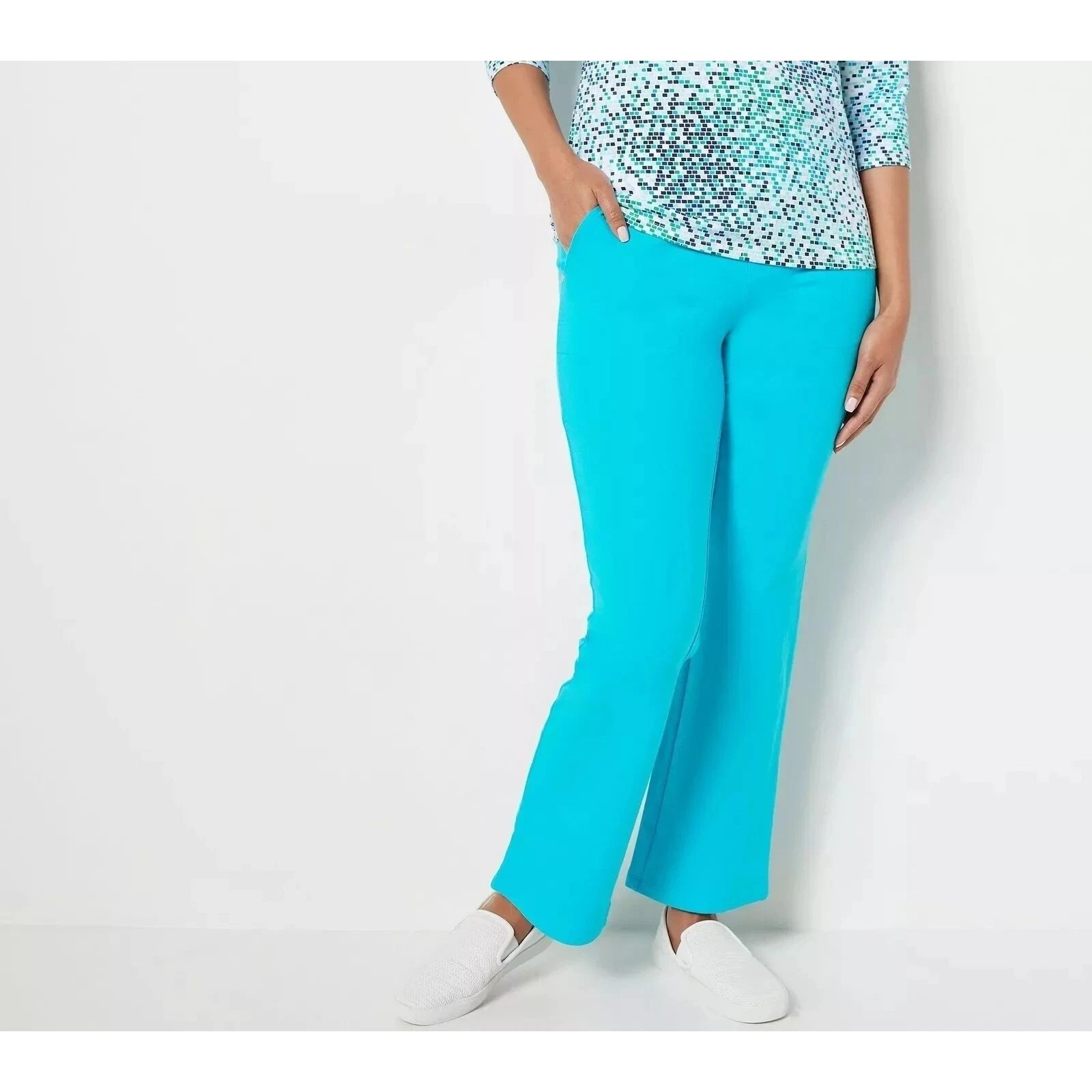 Sport Savvy Regular French Terry Lightly Bootcut Pant Womens XXS Bright Aqua NEW