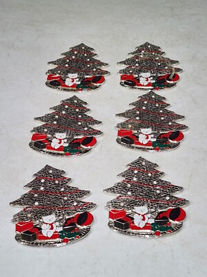 SET OF 6- WM. A. ROGERS CHRISTMAS TREE COASTERS JAPAN SILVERPLATE W/ENAMEL