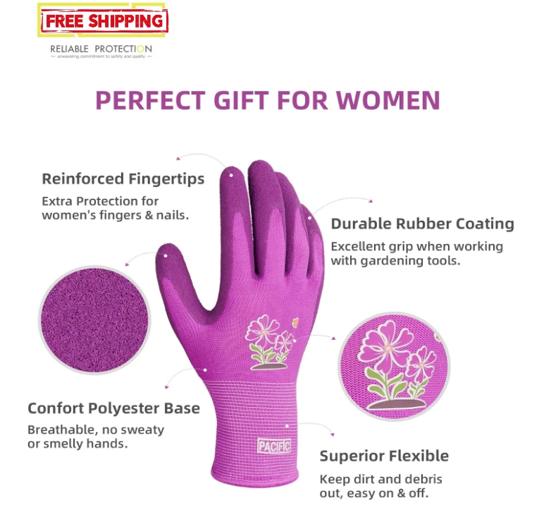 6 Pairs Gardening Gloves for women, Rubber Coated Garden Gloves - Image 4 of 4