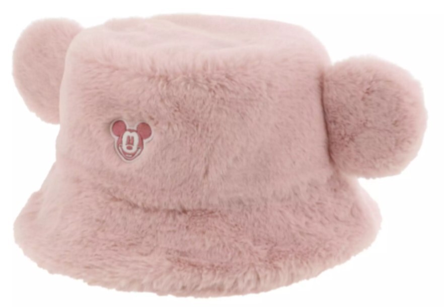 Tokyo Disney Resort Fluffy Bucket Hat Pink Mickey Ears Winter Cap