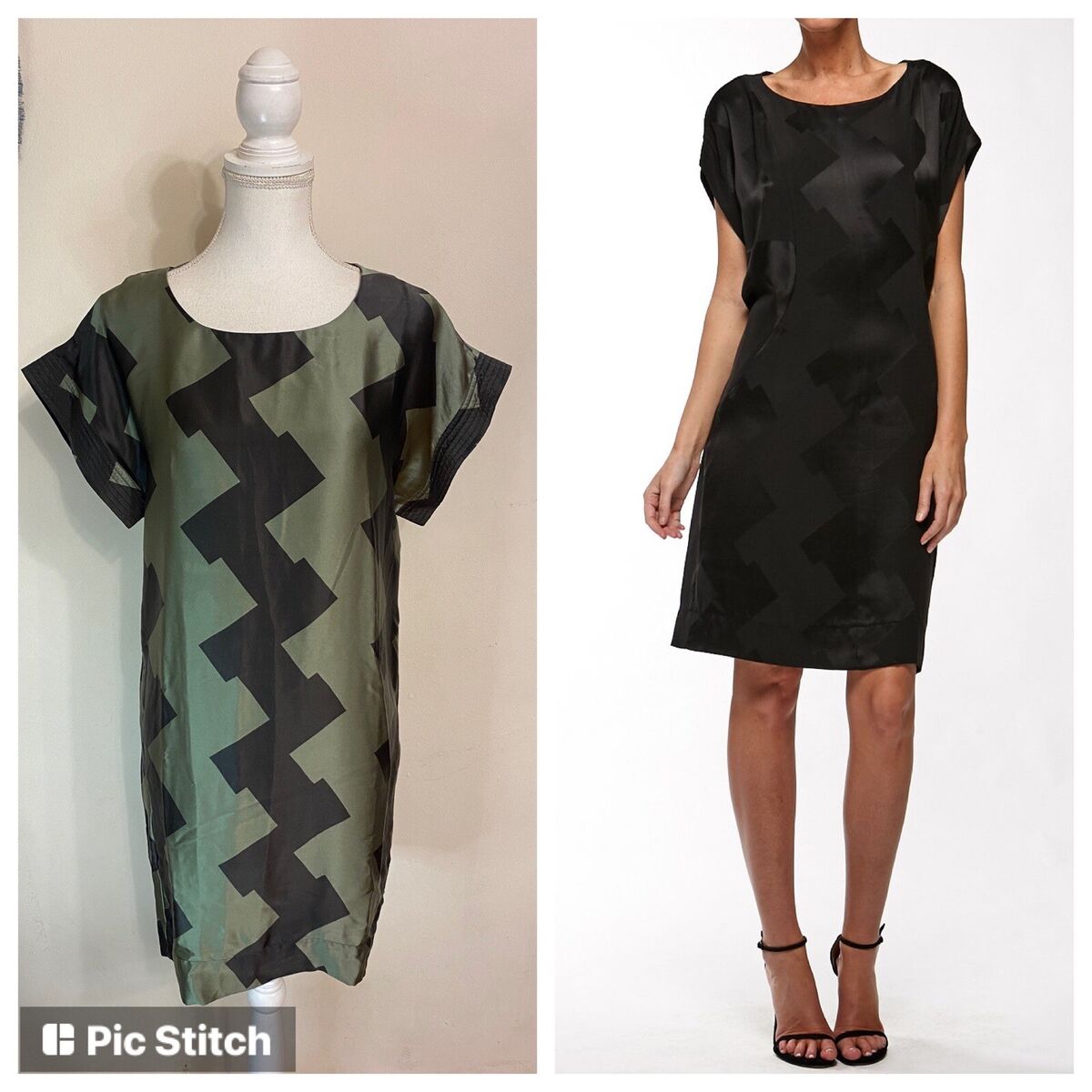 Balenciaga Silk Satin Jacquard Dress Green & Black Size 40 Balenciaga Silk Satin Jacquard Dress Green & Black Size 40