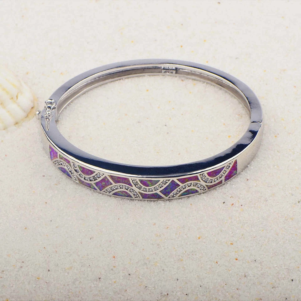 Brazaletes de ópalo rosa ondulado brazalete 925 astilla esterlina joyería para mujeres niñas Foto 2 de 4