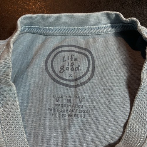 Adult Medium *stained* Life Is Good Brand Pocket T-Shirt Blue Shirt - Picture 6 of 8