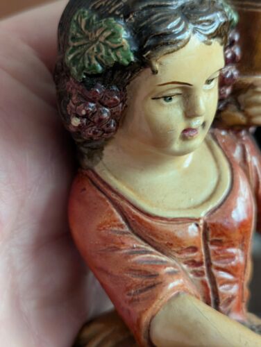 1940s Painted Borghese Figurine Girl & Jug Vtg Chalkware Sculpture Art Statue - Picture 10 of 23